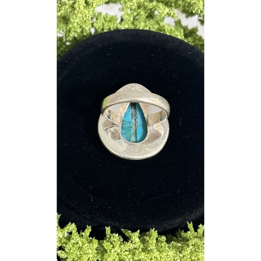 Sterling Silver Native American Pear Chunky Turquoise Ring Size 8 #895 - Picture 6 of 7